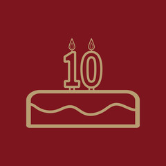 Cake with candles in the form of number 10 icon