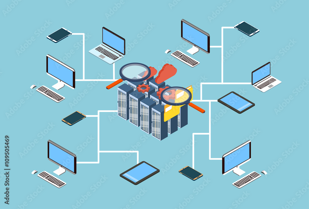 Poster Database Server Search Data 3d Isometric Design