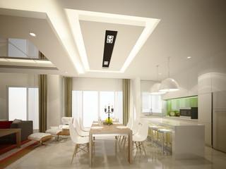 3d rendering of interior dining and kitchen room ,3d