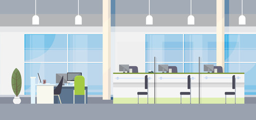 Modern Bank Office Interior Workplace Desk Flat Design