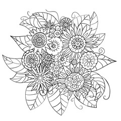 Hand-drawn flowers and leaves. Monochrome range. Vector graphics.