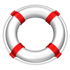 Lifebuoy with stripes and rope. 3D rendering.