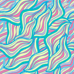 Multicolored vector seamless abstract hand-drawn pattern. Waves pattern. Hand drawn seamless vector illustration for web, textile and print.