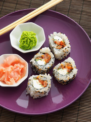 California Maki Sushi rolls with wasabi and ginger