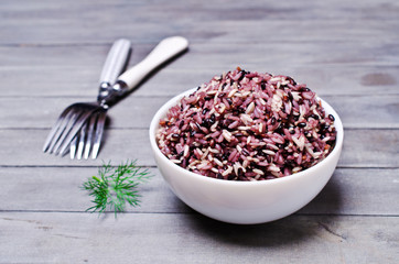 Multicolored cooked rice