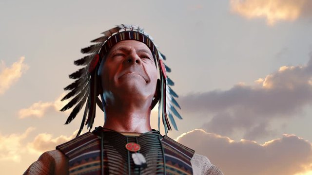 the old Indian chief on the evening sky 3D render