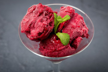 berry ice cream. selective focus, top view.