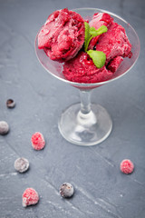 berry ice cream. selective focus, top view.