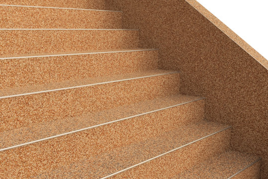 Au&szlig;entreppe in beige mit Kieselbeschichtung im Halbprofil