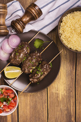 Cooked kebabs, top view