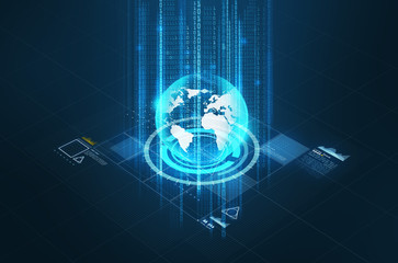 hologram of earth globe and virtual screen
