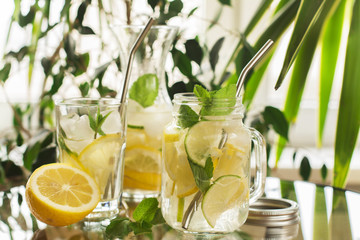 Homemade lemonade in mason jar