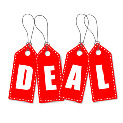 Deal. Prices rectangular red labels with stitching 