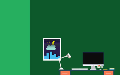 Home office desk - vacant; Night