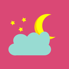 Moon with three stars and a cloud