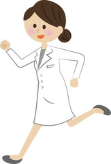 走る　白衣を着た女性　