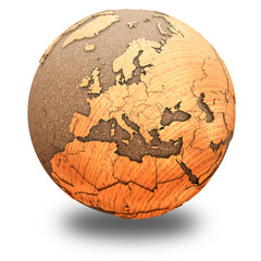 Europe on wooden planet Earth