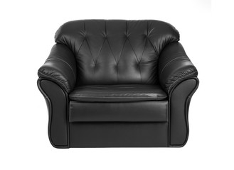 Classic big black leather armchair isolated on white background