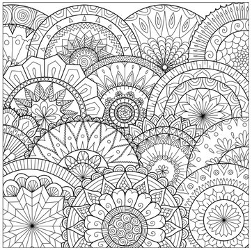Hand drawn zentangle floral background for coloring pag