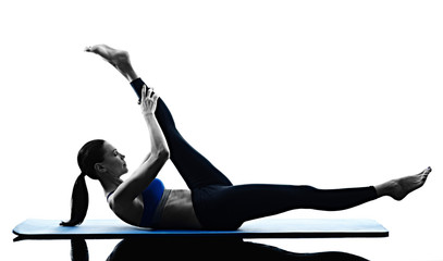 woman pilates exercises fitness isolated - obrazy, fototapety, plakaty