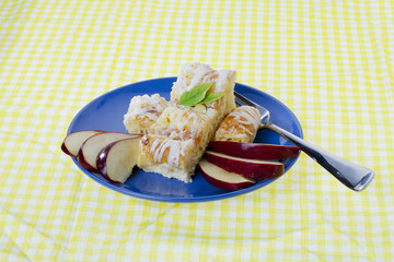 apple served on table.