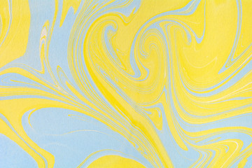 Yellow liquid ink. Creative artistic design. Ebru abstract illustration. Marbling texture. Decorative background. Flowing acrylic paints. Ebru art. Traditional Turkish technique. - 109514247