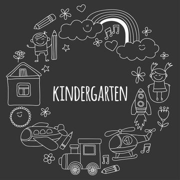 Vector set of kindergarten images