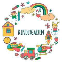 Vector set of kindergarten images