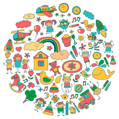 Fototapeta premium Vector set of kindergarten images