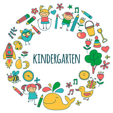 Vector set of kindergarten images