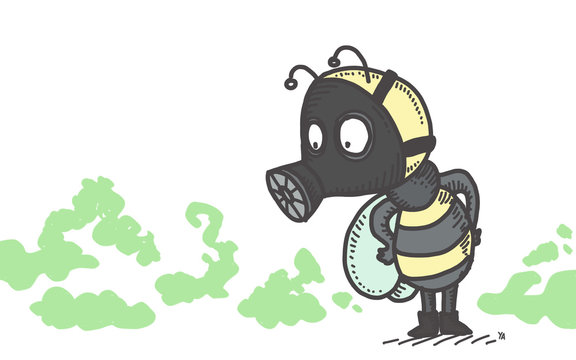 Abeille avec masque à gaz pour se protéger des pesticides