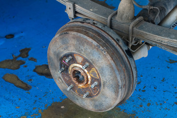 Car in service. Detail of the wheel assembly,wheel hup