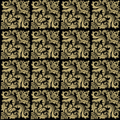 Seamless oriental ornament in the style of baroque. Traditional classic vector pattern. Black and golden pattern. Oriental fine pattern. Asian pattern