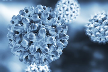 Hepatitis B virus on colorful background, 3d illustration. A model is built using data of viral macromolecular structure furnished by Protein Data Bank (PDB 4G93)