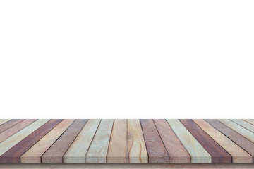 Fototapeta premium Empty top view of wooden table or counter (shelf) isolated on wh