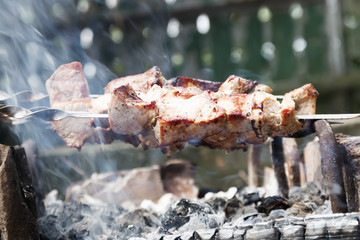 Healthy barbecued lean cubed pork kebabs