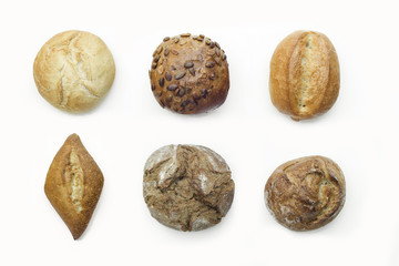 German traditional breads on white isolated background
