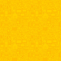 Thin Smart House Line Seamless Yellow Pattern