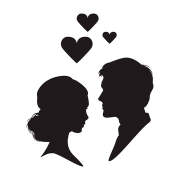 recommend clip art: Silhouette of the woman and man on white background.