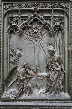Detail of the main door at the Duomo Cathedral in Milan
