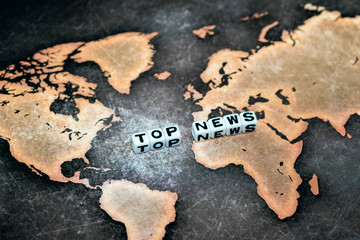 TOP NEWS on grunge world map