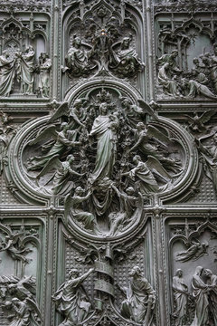 Detail of the main door at the Duomo Cathedral in Milan