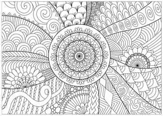 Hand drawn zentangle floral background for coloring pag