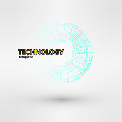 Wireframe mesh polygonal logo element. Torus with connected lines and dots.