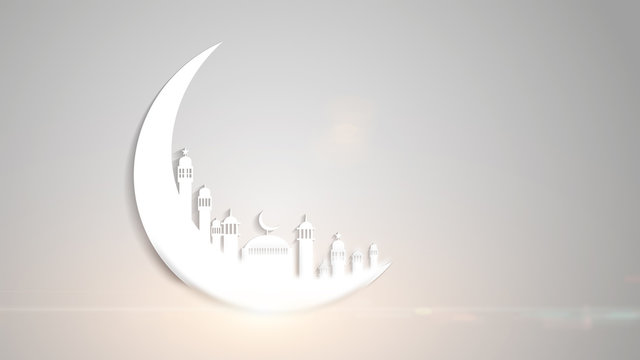 Islamic ramadan in white moon shape,Light ray effect.