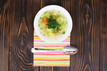 Chicken Soup and Colorful Napkin