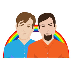 Fototapeta premium gay couple with rainbow in the background. Isolated on white