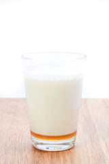 Obraz na płótnie Canvas hot milk with honey on white background..