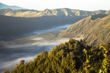 View over Mount Bromo landscape after sunrise