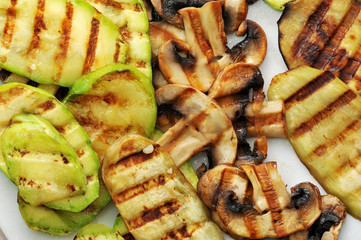 vegetable background of sliced zucchini and sliced mushrooms